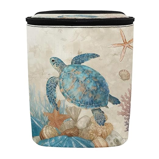 Sea Turtle Car Trash Can with Lid Leak Proof Multipurpose Vehicle Garbage Can Starfish Automotive Accessories Decor for Men Women