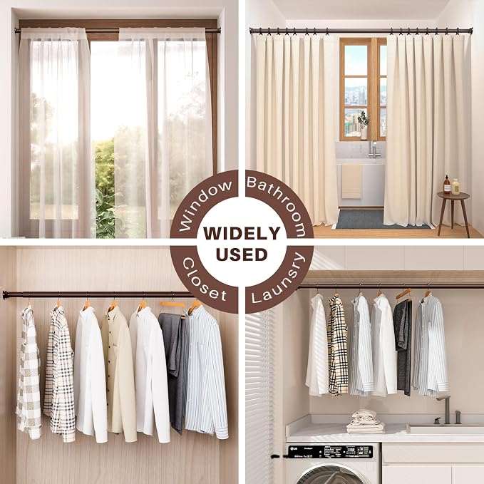 SUTINE Closet Rod - Closet Rods for Hanging Clothes, 17 to 68 inch Adjustable Closet Hanging Rod, Heavy Duty Clothes Rod Clothing Bar, Closet Poles for Hanging Clothes for Wardrobes, Shower Curtain