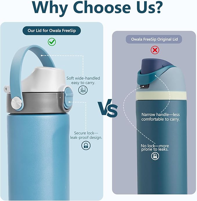 2 IN 1 Replacement Lid for Owala Water Bottle, Compatible with Owala Cup 16oz 24oz 32oz 40oz, One Button Water Bottle Top Lid Replacement Accessory and Straws, Leakproof, BPA-Free, Twilight Blue