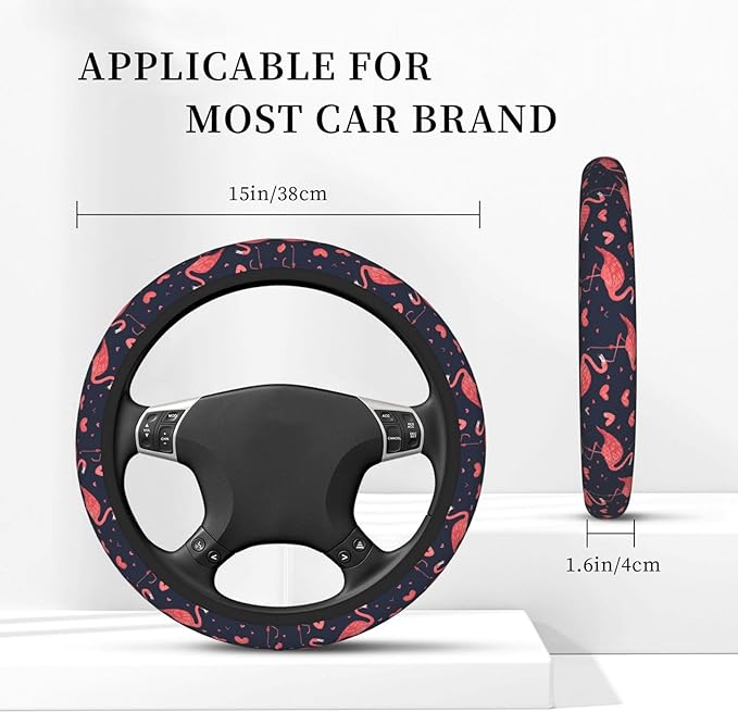 Flamingo Animal Steering Wheel Cover for Women Men Girls, Car Accessories Decor Thickened Anti-Slip Auto Steering Wheel Covers Protector Universal Fit 15 Inch for Cars, Truck, SUV
