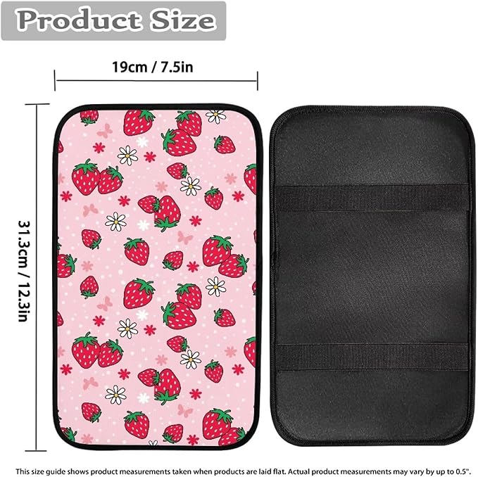 Red Strawberry Arm Rest Cover Car Easy to Install Armrest Console Cover Protect from Pet Claws Cars Console Covers Universal Interior Accessories Cars Arm Rest Cover