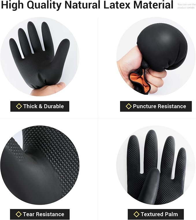 ThxToms 3 Pairs Dishwashing Gloves, Reusable Latex Cleaning Gloves for Housework Kitchen Bathroom, Durable Flexible & Anti-slip, Smooth Lining, Easy On & Off, Large, Black
