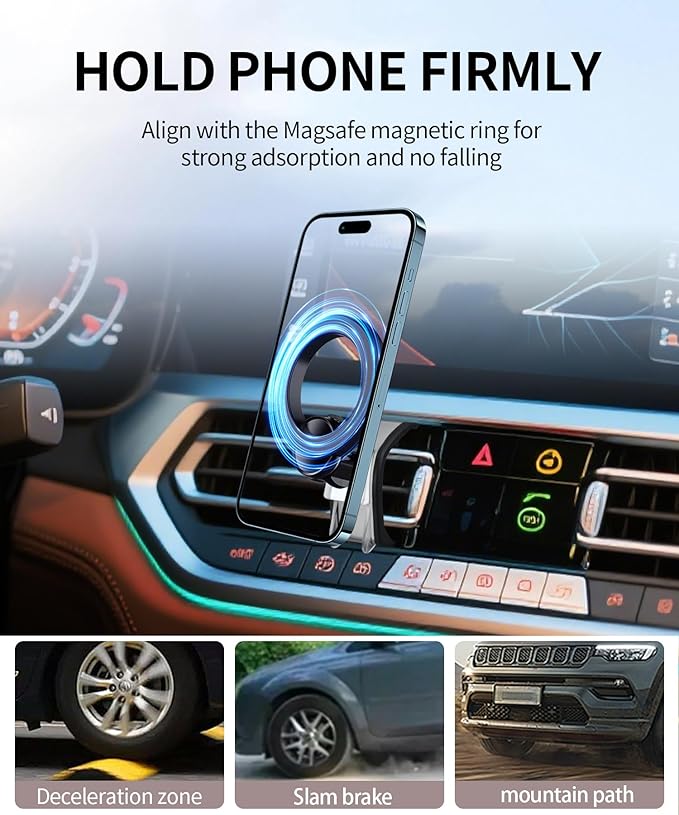 Car Phone Holder for BMW X5 2019-2023 / X6 2020-2023 / X7 2019-2022 Accessories, 360° Rotation Phone Mount Compatible with MagSafe, Cell Phone Holder Does Not Affect Air Vent