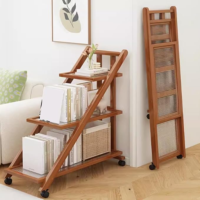 Folding Side Table Glass Coffee Station Table on Wheels,Movable Coffee Bar Stand Cart with Storage,Foldable Coffee Table,for Home Kitchen, Entryway, Living Room,Dining Room(Yellow,70x32x80cm)