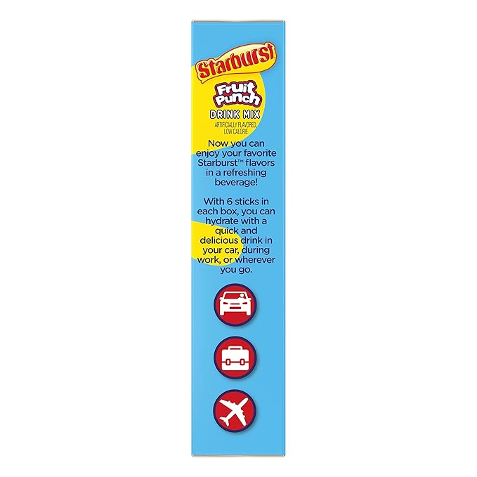 Starburst Singles To Go Powdered Drink Mix, Fruit Punch, 3 Boxes with 6 Packets Each - 18 Total Servings, Sugar-Free Drink Powder, Just Add Water, 6 count (Pack of 3)