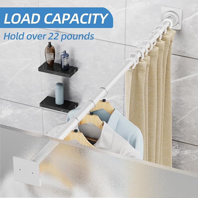 CorkLatta White Shower Curtain Rod,1 Inch Diameter Stainless Steel Adjustable Spring Tension Rods 32 to 92",with Holders,Anti-Slip,Curtain Rods No Drilling(1 Pack)