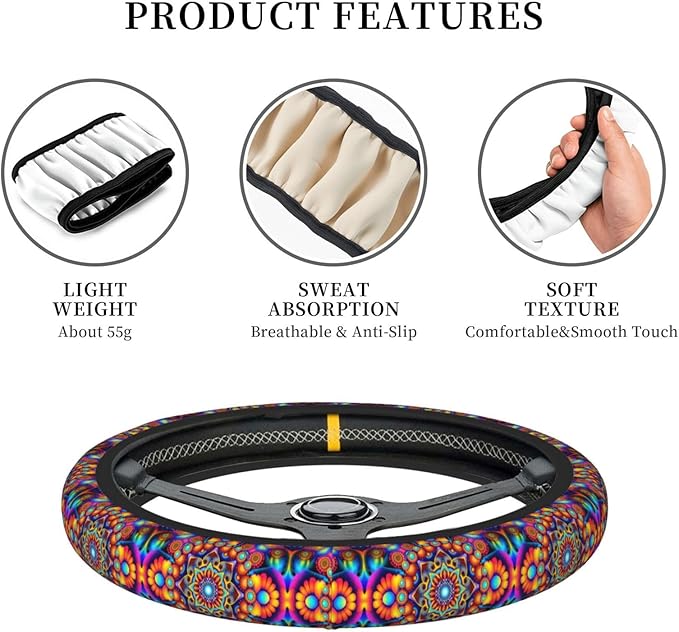 Psychedelic Pattern Universal Fit Steering Wheel Cover for Car, Truck, and SUV, Durable Steering Wheel Protection