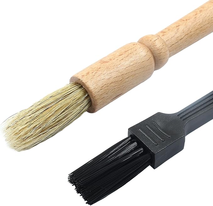 2 Pack Coffee Grinder Cleaning Brush Bean Grain Coffee Grounds Tool Wood Handle Espresso Brush and Nylon Espresso Machine Brush Coffee Bar Brush