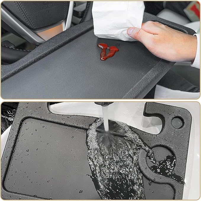Oshotto Car Steering Wheel Desk | Food Table for Car | Laptop/Notepad| Seat Gap Storage Box for All Cars Black