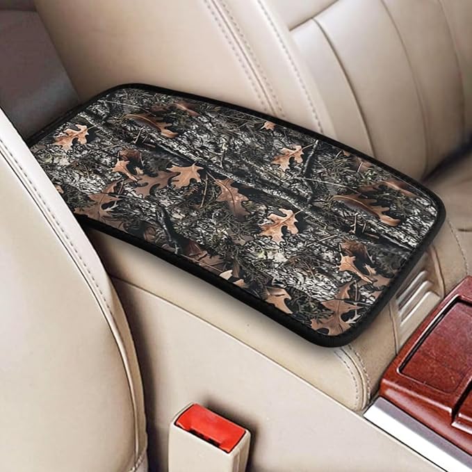 Camouflage Car Center Console Armrest Cover Seat Box Lid Covers Protective Pad Cushion Brown and Gray Army Camo Arm Rest Lid Pads SUV Sedans Vans Truck Accessories