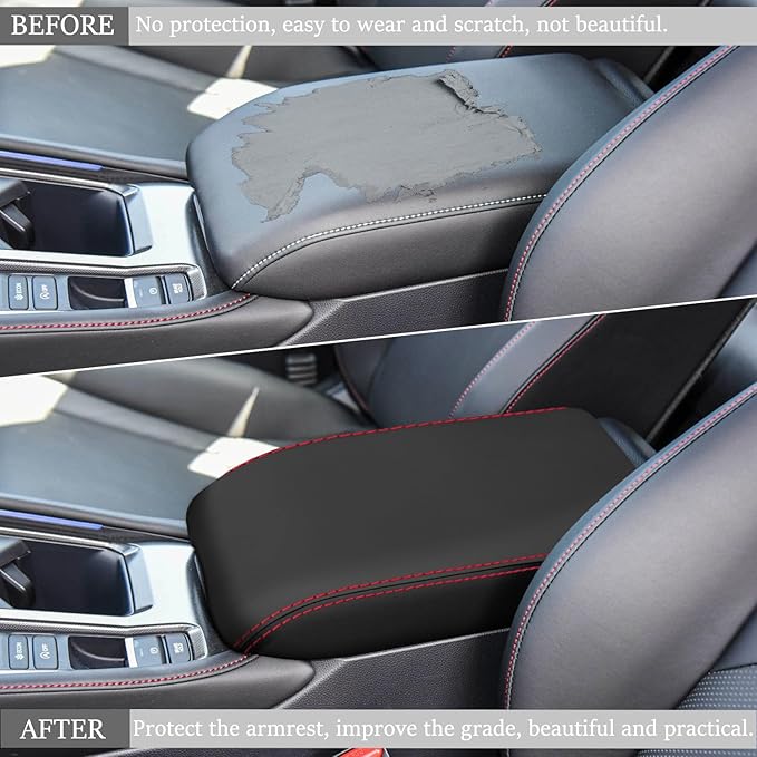 for Honda 11th Accord 2023 2024 Center Console Cover Anti-Scratch Waterproof Leather Armrest Pad Protector Cushion Interior Accessories(Black + Red Stitches)