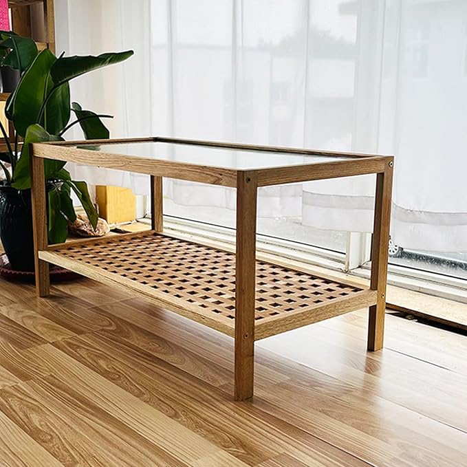 End Table Side Table Glass Top Coffee Station Table, Wood Coffee Bar Stand with Storage Coffee Table,for Home Kitchen, Entryway, Living Room,Dining Room(80cm)