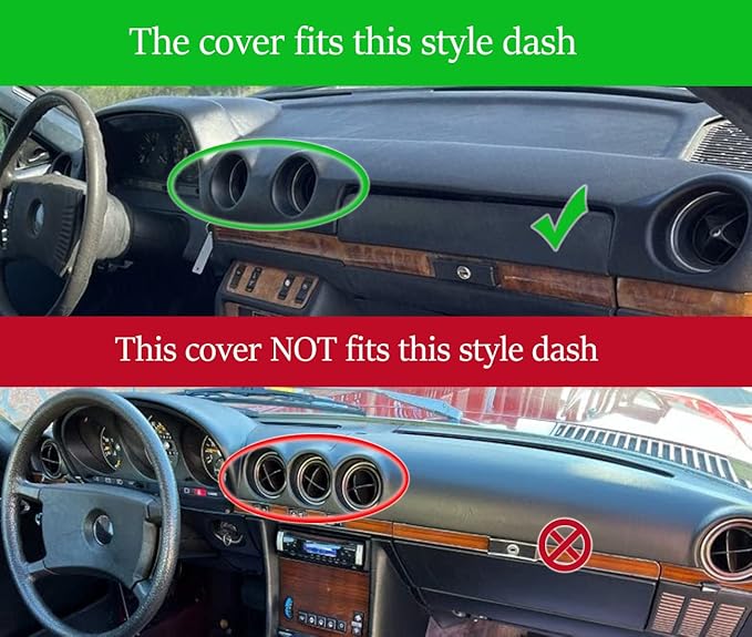 Dash Cover Mat Custom Fit for Mercedes Benz W123 300D 300CD 300TD 230 240D 280E 280CE Without Cutout for Speakers, Dashboard Cover Pad Carpet Protector (Black) F143