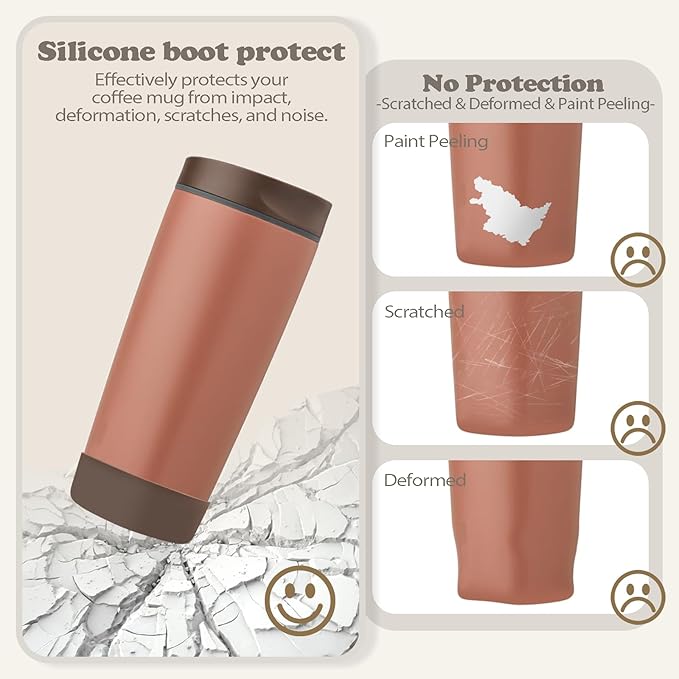 2Pcs Silicone Boot for Owala SmoothSip Slider Coffee Tumbler 20oz 12oz, Anti-Slip Sleeve for Travel Coffee Mug, Protective Accessories for Owala BPA Free (Cozy Cocoa)