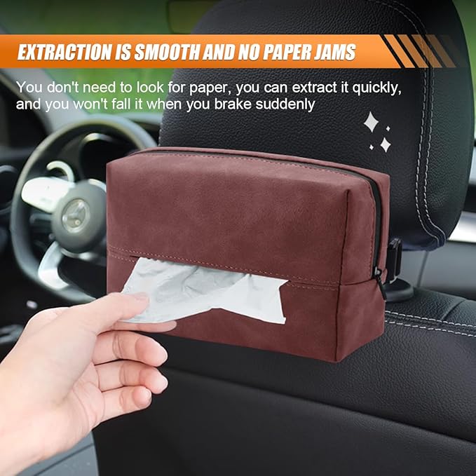 Car Tissue Holder, Rectangular Tissues Box Cover, Back Seat Tissue Dispenser for Tissues, Car Napkin Holder with Elastic Band, Fits for Storage & Organizer (Red)