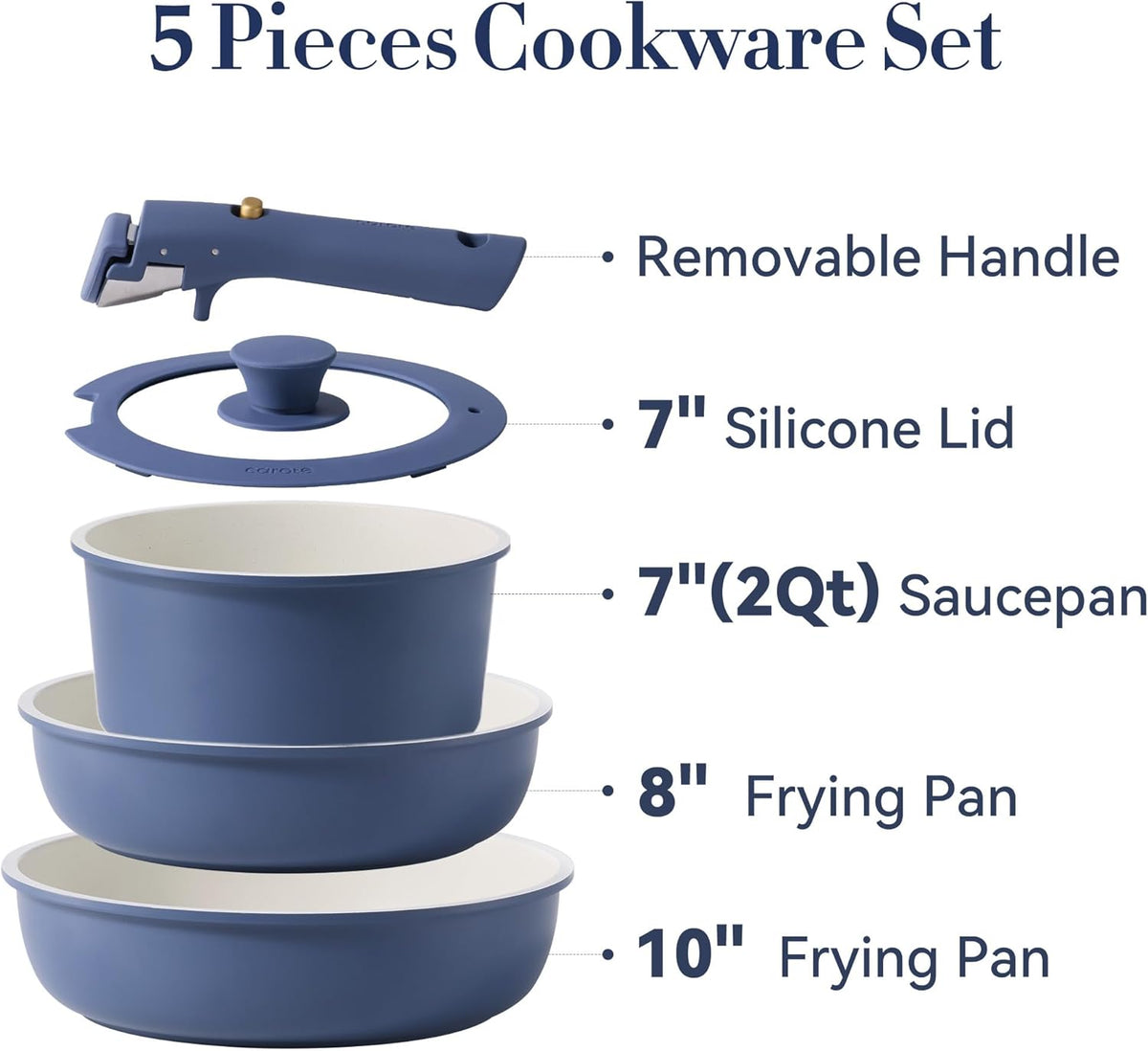 CAROTE 5pcs Pots and Pans Set Non stick,Cookware Set Detachable Handle,kitchen essentials,RV kitchen pot and pan,Induction Cookware,Oven Safe,PFOA PFOS FREE,Blue
