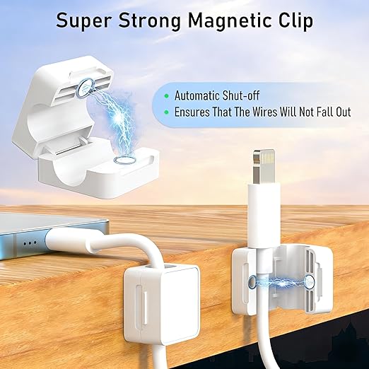 ELZO 12Pack Magnetic Cable Clips,Cord Organizer Holder for Cable Management,Strong Adhesive Charger Wire Organizer Keeper Magnetic Easy Open for Home,Office,Car,Desk,Nightstand