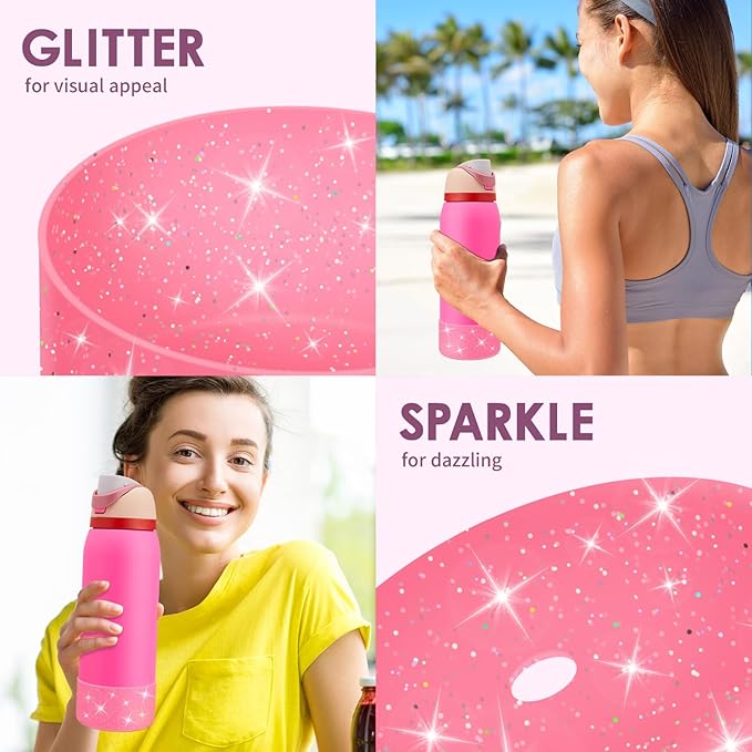 Protective Glitter Silicone Boot Compatible with Owala 24oz 32oz 40oz, Bling Cup Sleeve Bottom Bumper Cover Compatible with Owala FreeSip, Twist, or Flip Stainless Steel Water Bottles