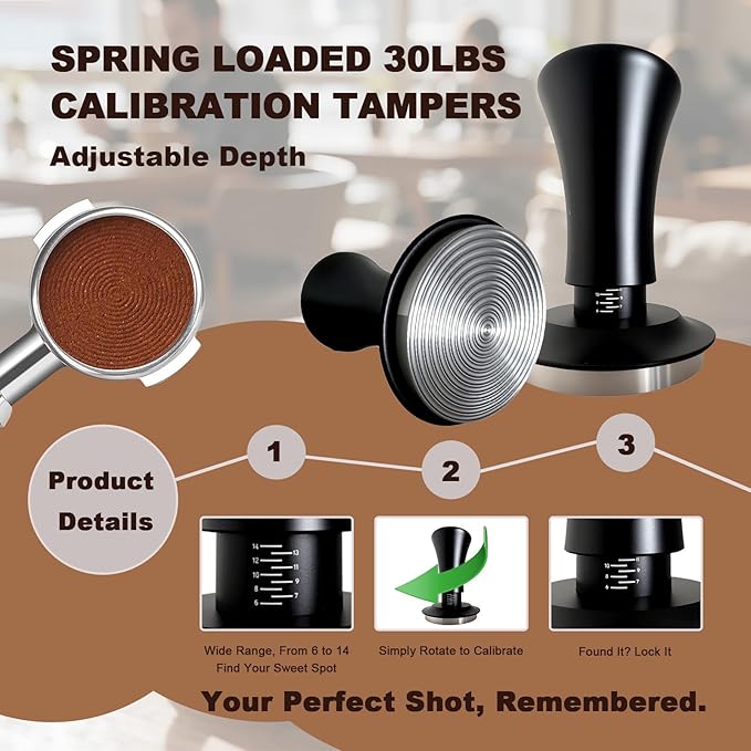 Espresso Accessories 51mm Spring Loaded Tamper Kit, 5-Piece Set with Needle Distributor WDT Tool, Dosing Funnel & Tamping Mat for 51mm Portafilter Espresso Machines (51mm)