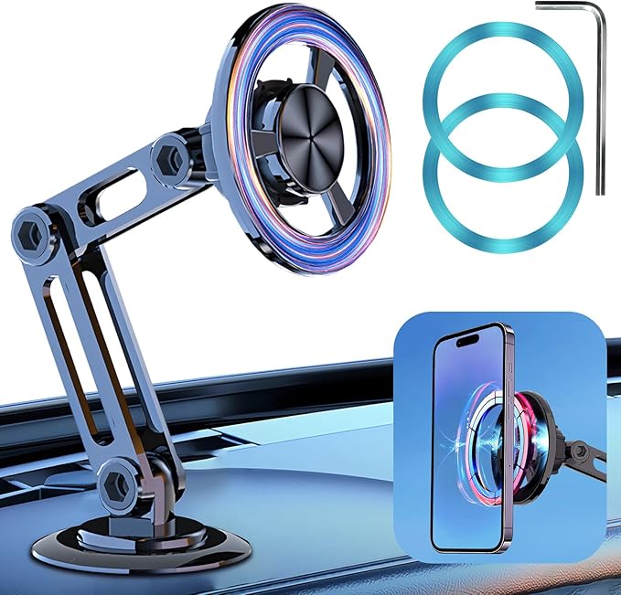 Universal 360° Pro Magnetic Car Phone Holder (2025) – Super Strong Suction & Adjustable Phone Mount for All Mobile Phones, Hands-Free Viewing with Metal Ring, No Signal Interference