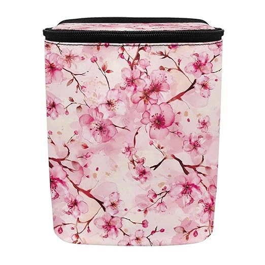 KEIAHUAN Pink Cherry Blossom Car Trash Can Bin for Back Seat with Lid Cute Trash Bag Hanging Removable Storage Bag Large Capacity Car Interior Accessories