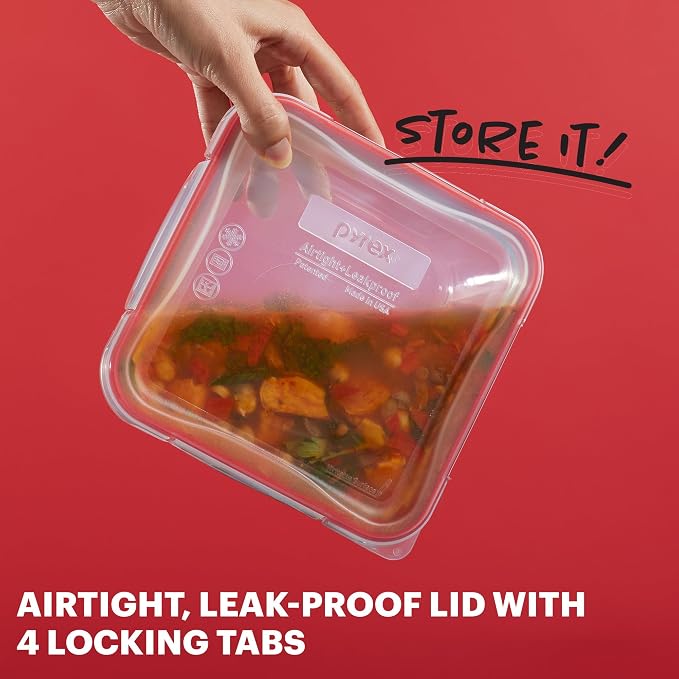 Pyrex Freshlock (5-Pack, 4 Cup) Glass Food Storage Containers Set, Airtight & Leakproof Plastic Locking Lids BPA-Free, Meal Prep Containers Set, Freezer Dishwasher Microwave Safe