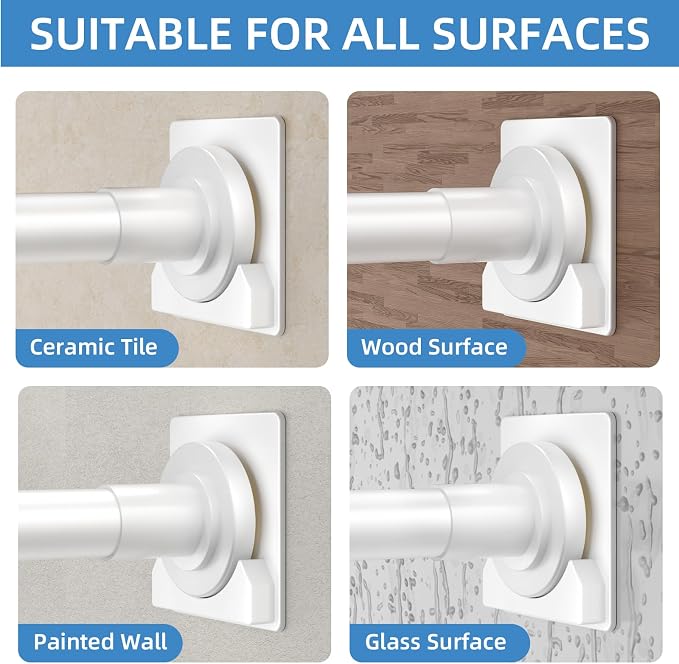 CorkLatta White Shower Curtain Rod,1 Inch Diameter Stainless Steel Adjustable Spring Tension Rods 32 to 80",with Holders,Anti-Slip,Curtain Rods No Drilling(1 Pack)