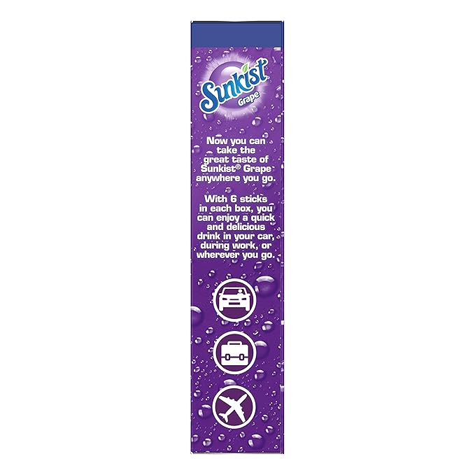 Sunkist Singles-To-Go Drink Mix, Grape, Non-Carbonated, Low-Calorie, Zero Sugar, 6 CT in each box (Pack of 6)
