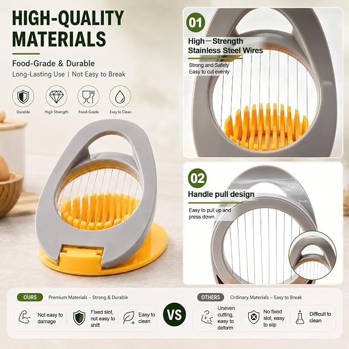 FANTEXY Egg Slicer for Hard Boiled Eggs,Boiled Egg Slicer with Stainless Steel Wires,Eggs Cutter for Strawberry,Avocado,Grape and Soft Cheese,Easy to Clean and Convenient for Storage