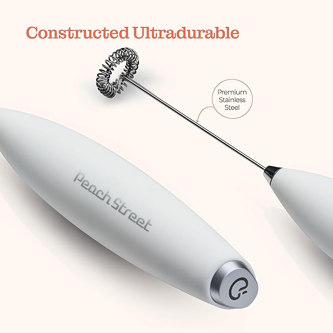 Powerful Handheld Milk Frother, Mini Milk Foamer, Battery Operated Stainless Steel Drink Mixer with Frother Stand