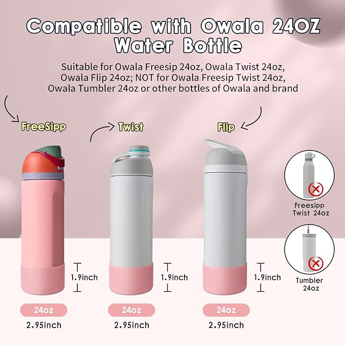 2PCS Silicone Water Bottle Boot, Compatible with Owala 24oz 32oz 40oz, Protective Anti-Scratch & Anti-Dent No Noise Sleeve Cover for FreeSip/Twist/Flip Water Bottles (Sugar High, 24oz)