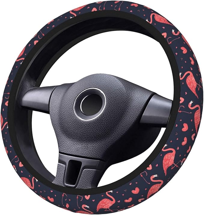 Flamingo Animal Steering Wheel Cover for Women Men Girls, Car Accessories Decor Thickened Anti-Slip Auto Steering Wheel Covers Protector Universal Fit 15 Inch for Cars, Truck, SUV