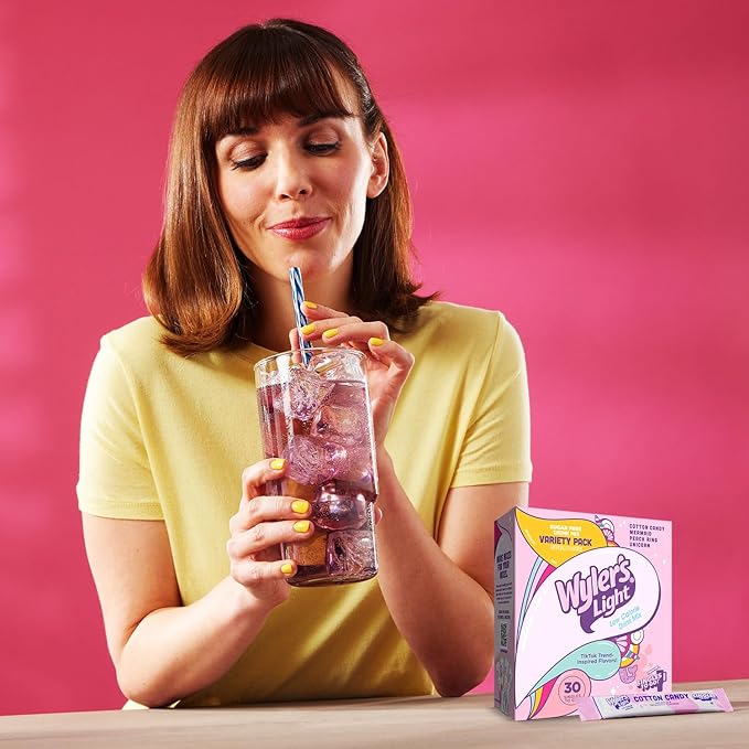 Wyler’s Light Singles To Go Water Drink Mix, 30 Sticks, V1 Fun Flavors Pack (Cotton Candy, Mermaid, Peach Ring, Unicorn), Sugar Free, Low Calorie