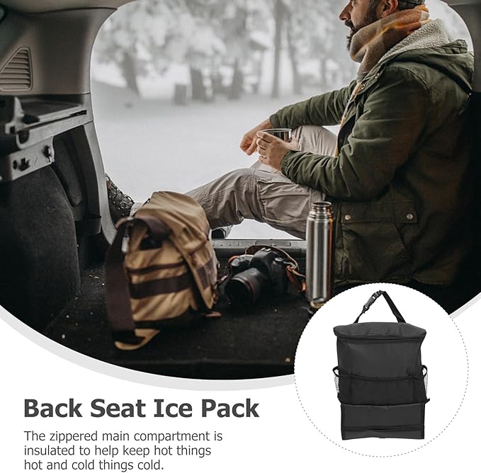 Car Seat Back Cooler Bag Insulated Ice Backpack Hanging Organizer for Backseat Storage Travel and Outdoor Use Black