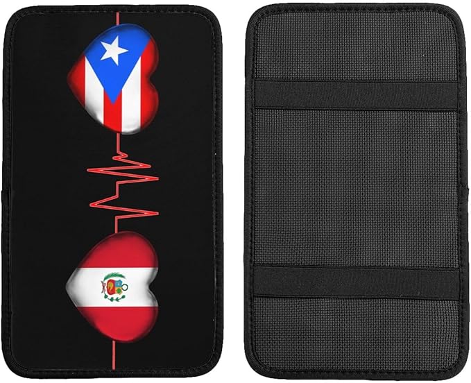 Auto Center Console Pad Puerto Rico Porto Rico Puerto Rican and Peru Peruvian Flag Be of one Mind Car Armrest Cover Armrest Seat Handrail Box Cover Cushion Universal Decoration Protector Accessories