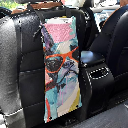 ALAZA Hanging Car Trash Bags Garbage Bag Trash Can for Back Seat Small Dog Cool Glasses Washable Storage Bag Retractable 2 Pack
