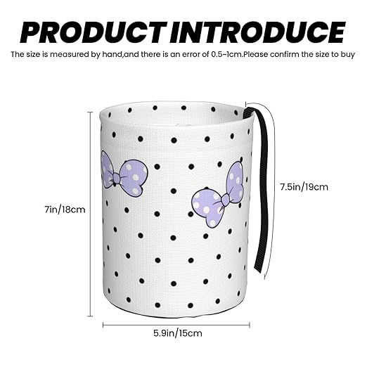 Cute White Polka Dots Purple Bow Car Trash Can Garbage Cans Foldable,Small Hanging Car Organizer Storage Bag Leak Proof, Auto Back Seat Trash Bin Universal for Truck, SUV, Outdoor Travel