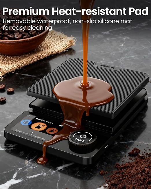 INSMART Coffee Scale with Timer, Bluetooth Espresso Scale with App Sync 5kg/0.1g High Precision, Large Color Display Digital Kitchen Scale, 5 Units & 3 Brew Modes for Pour-Ove, Espresso, Kitchen