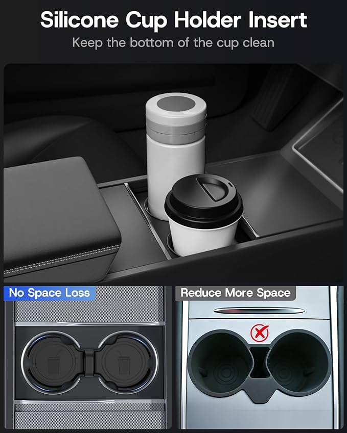 9PCS Center Console Organizer Tray for Tesla Model 3 Accessories 2024 2025 2026 [Premium PC + Silent Silicone Liner] Bottom Liners Armrest Privacy Hidden Storage Cup Holder Wireless Charging Pad
