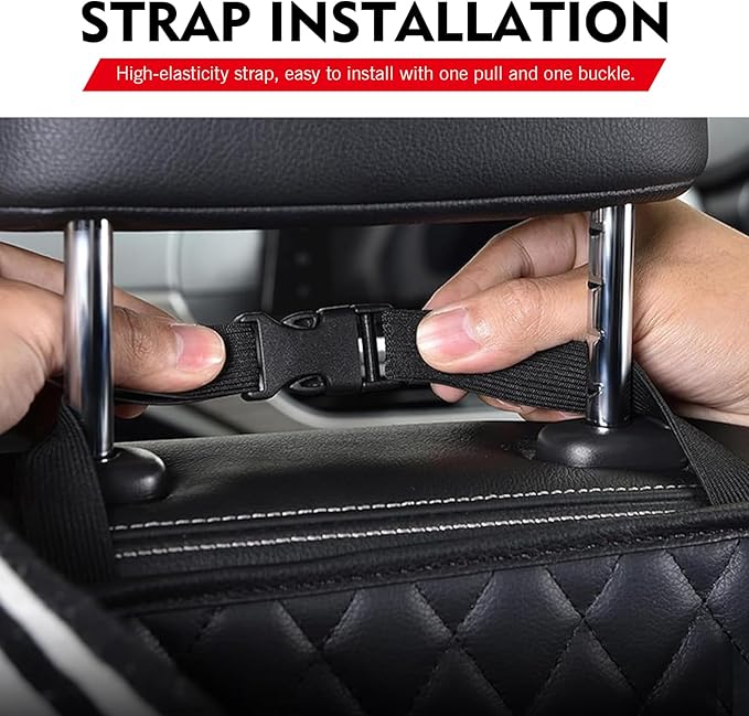 Backseat Car Organizer, 10" x 10" PU Leather Hanging Storage with Side Pockets, Multifunctional Auto Backseat Organizer, Large Capacity Waterproof Garbage Can for Most Cars Vehicles (Black)
