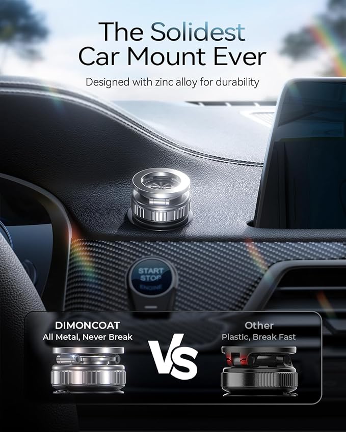 DIMONCOAT 2026 Upgraded Metal Vacuum Magnetic Phone Holder for Car [109LB Suction+2800gf Magnetic], 360° Magsafe Car Mount Suction Cup Phone Mount, Foldable Car Phone Holder for iPhone 17/16 Pro Max
