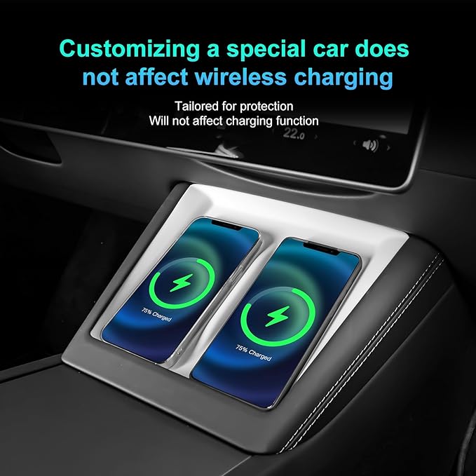 for 2024 Tesla Model 3 2025 Model Y Wireless Charging Anti-Slip Mat Silicone Protective Pad for Tesla Accessories (White)