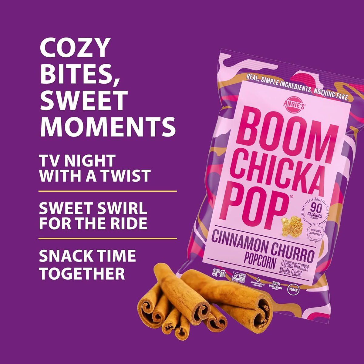 Angie’s BOOMCHICKAPOP Cinnamon Churro Popcorn, Gluten Free, 6 oz.