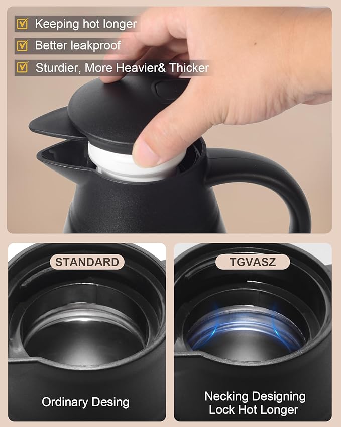 70Oz Thermal Coffee Carafe for keeping hot, Airpot Insulated Carafe Stainless Steel Thermal Pot for Coffee, (black+black)