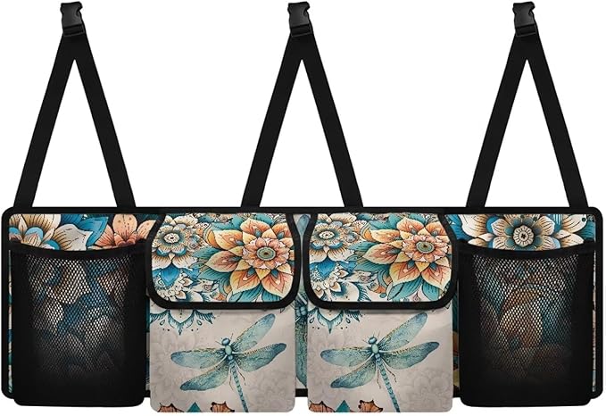 Dreaweet Boho Dragonfly Trunk Organizer for Car Women Collapsible Car Organizer and Back Seat Storage Hanging Portable Trunk Organizer SUV Storage Car Accessories for Trucks Minivan