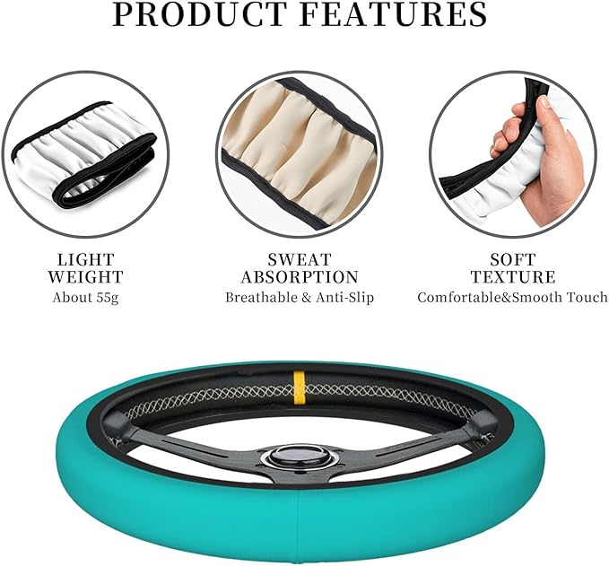 Car Steering Wheel Cover Women Men - Dark-Aqua Print 15 Inch Anti-Slip Elastic Stretch Car Wheel Cover Accessories Decor for Auto Trucks SUV Sedan Vans