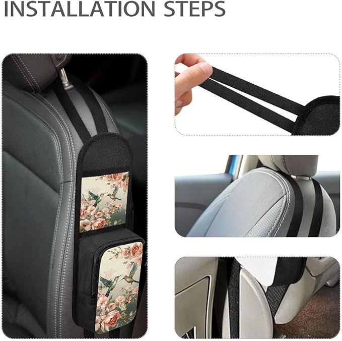 Floral Hummingbird Automatic Seat Side Storage Hanging Bag Car Seat Storage Organizer Box Multifunctional Car Organization Accessories 1 Pack