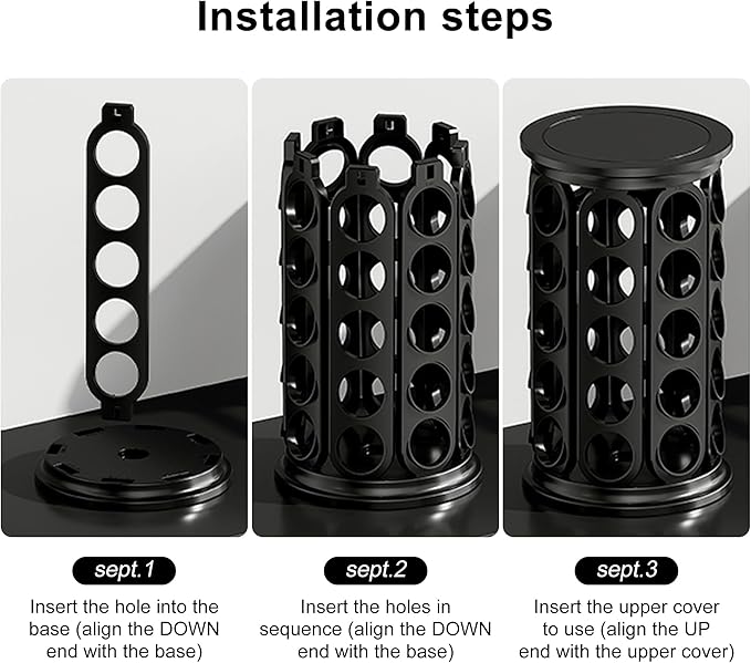 CEHNCEH K Cup Holder: Coffee Pod Carousel Organizer, Compatible with 40 Keurig K-Cup Pods, Spins 360-Degrees - Lazy Susan Platform, Home or Office Kitchen Counter Organize (Black)