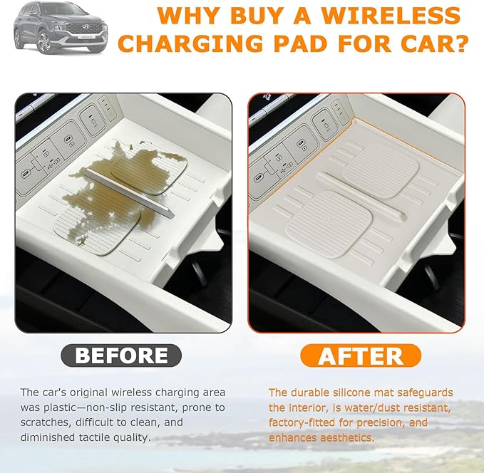 Wireless Charging Protective Pad for 2024 2025 2026 Hyundai Santa Fe Center Console Cover Wireless Non Slip Mat Accessories Car Cordless Charger Heat Insulating Silicone Material Easy to Clean -White