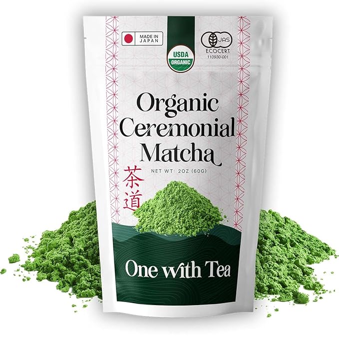 ONE WITH TEA Ceremonial Matcha Powder USDA Organic 2oz – Authentic Japanese Green Tea, Made in Japan | Perfect for Matcha Latte, Smoothies, Hot & Iced Drinks